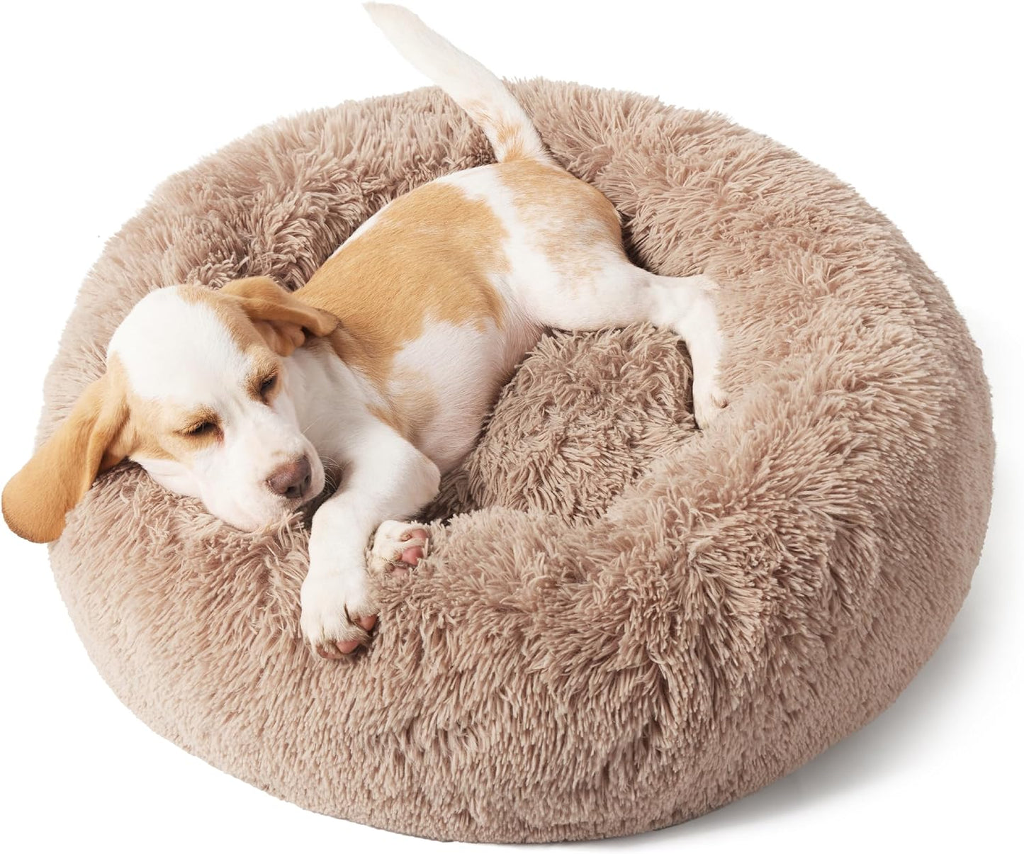 Luxurious Calming Cat Bed for Indoor Cats - 20-Inch Washable Plush Faux Fur Round Bed, Ideal for Pets Up to 15 lbs, Anti-Slip Design in Elegant Black