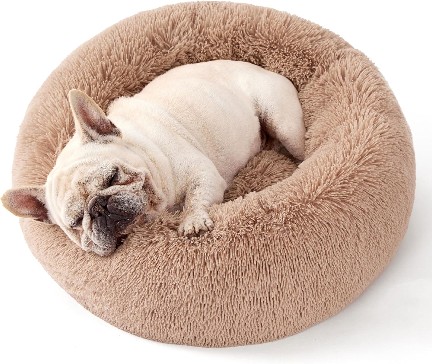 Luxurious Calming Cat Bed for Indoor Cats - 20-Inch Washable Plush Faux Fur Round Bed, Ideal for Pets Up to 15 lbs, Anti-Slip Design in Elegant Black