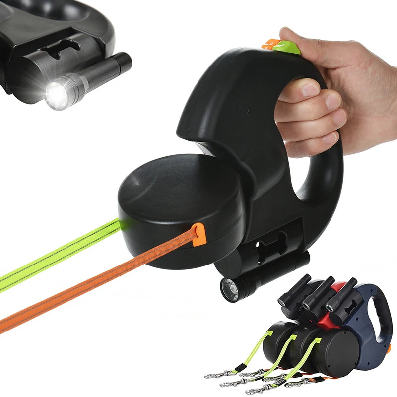 Premium 3M Retractable Dual Dog Leash for Small Breeds - Reflective, Tangle-Free Design with 360° Swivel and Built-in Lights