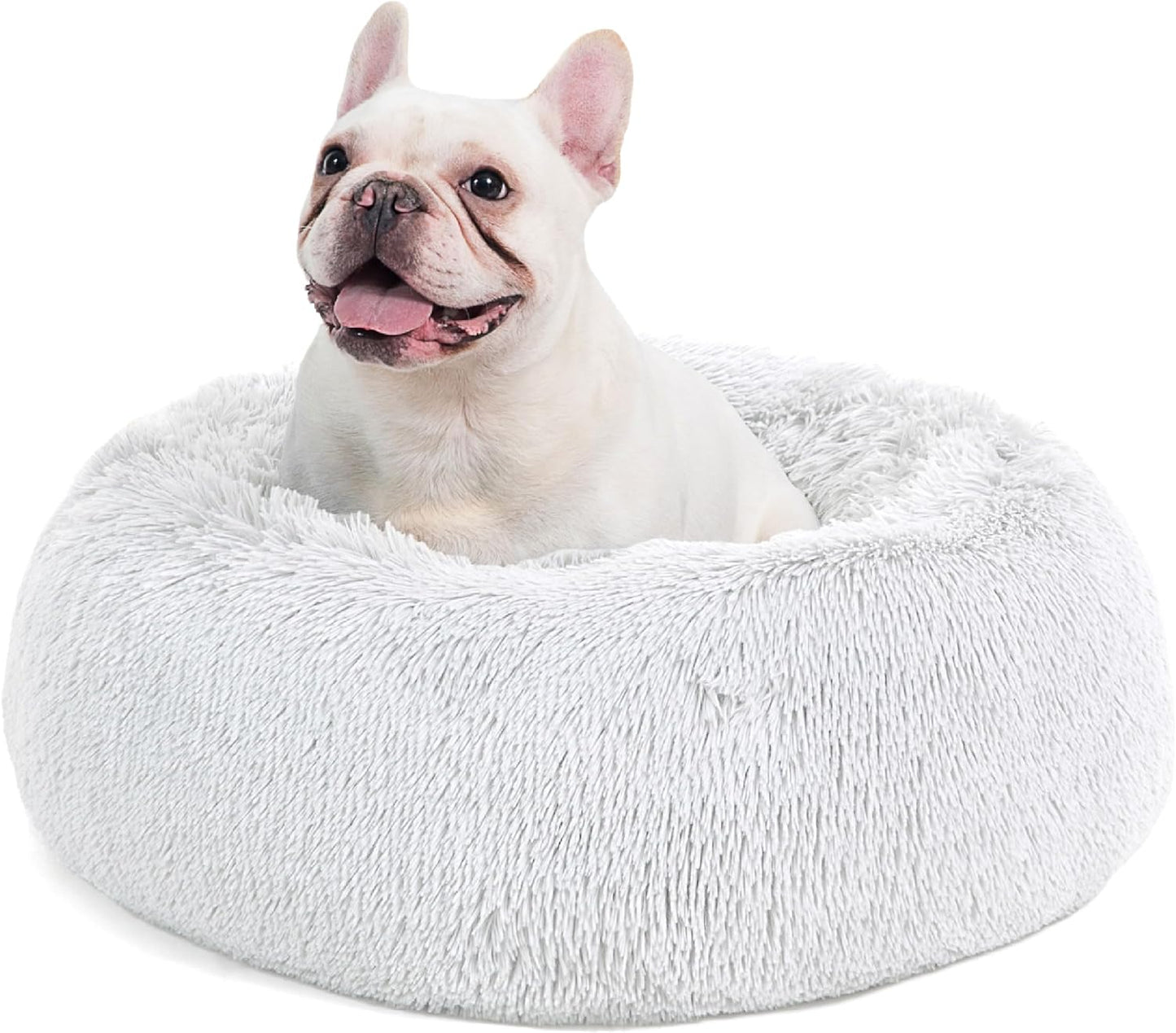 Luxurious Calming Cat Bed for Indoor Cats - 20-Inch Washable Plush Faux Fur Round Bed, Ideal for Pets Up to 15 lbs, Anti-Slip Design in Elegant Black