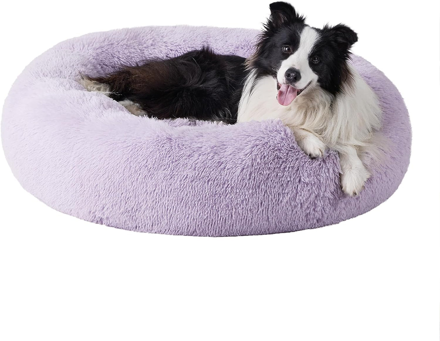 Luxurious Calming Cat Bed for Indoor Cats - 20-Inch Washable Plush Faux Fur Round Bed, Ideal for Pets Up to 15 lbs, Anti-Slip Design in Elegant Black