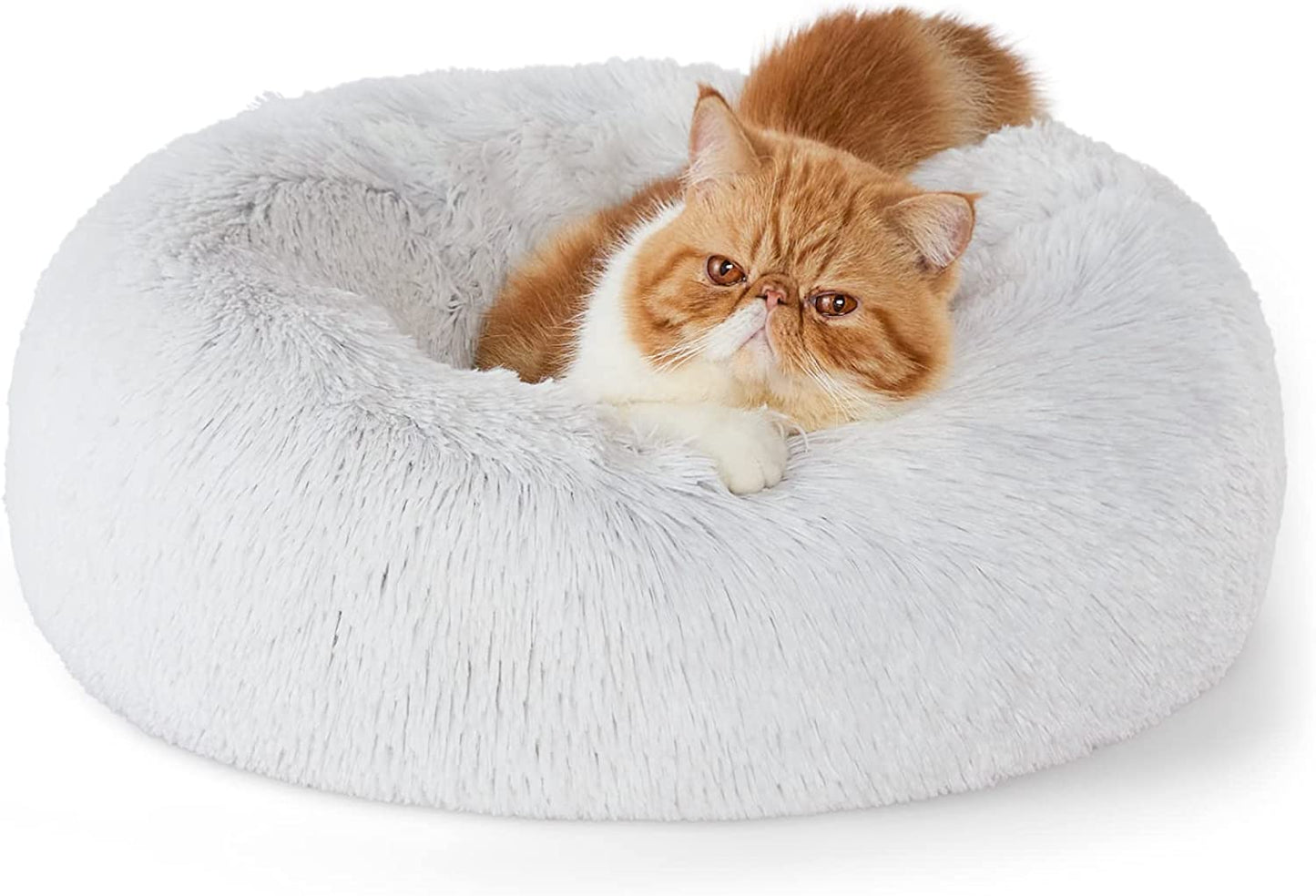 Luxurious Calming Cat Bed for Indoor Cats - 20-Inch Washable Plush Faux Fur Round Bed, Ideal for Pets Up to 15 lbs, Anti-Slip Design in Elegant Black