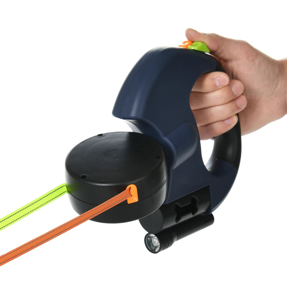 Premium 3M Retractable Dual Dog Leash for Small Breeds - Reflective, Tangle-Free Design with 360° Swivel and Built-in Lights