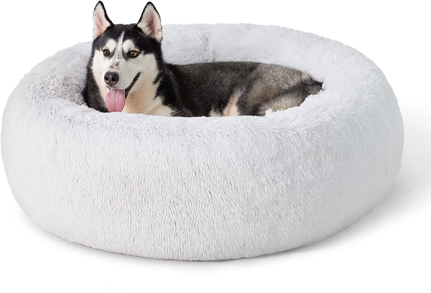 Luxurious Calming Cat Bed for Indoor Cats - 20-Inch Washable Plush Faux Fur Round Bed, Ideal for Pets Up to 15 lbs, Anti-Slip Design in Elegant Black