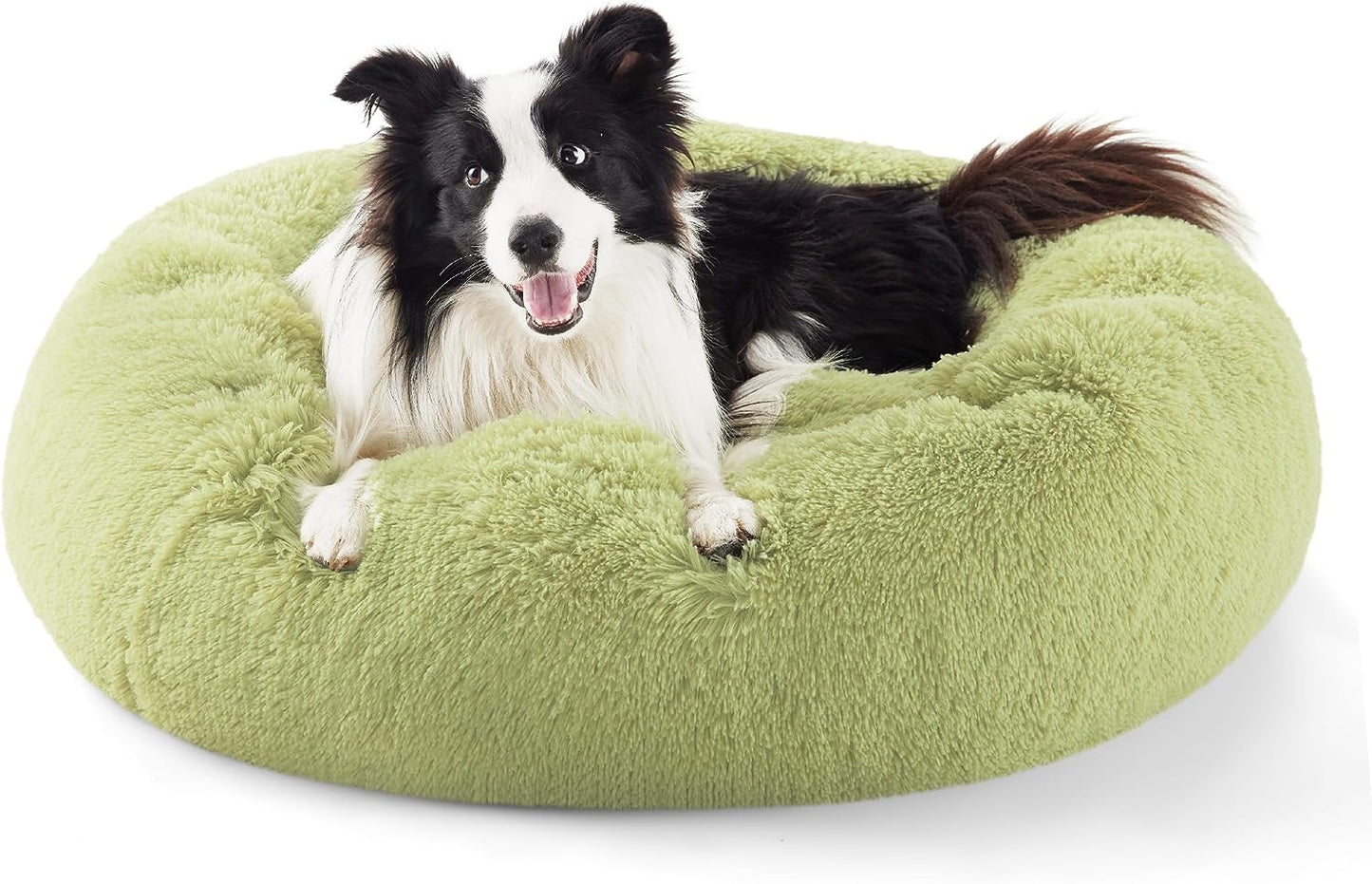 Luxurious Calming Cat Bed for Indoor Cats - 20-Inch Washable Plush Faux Fur Round Bed, Ideal for Pets Up to 15 lbs, Anti-Slip Design in Elegant Black