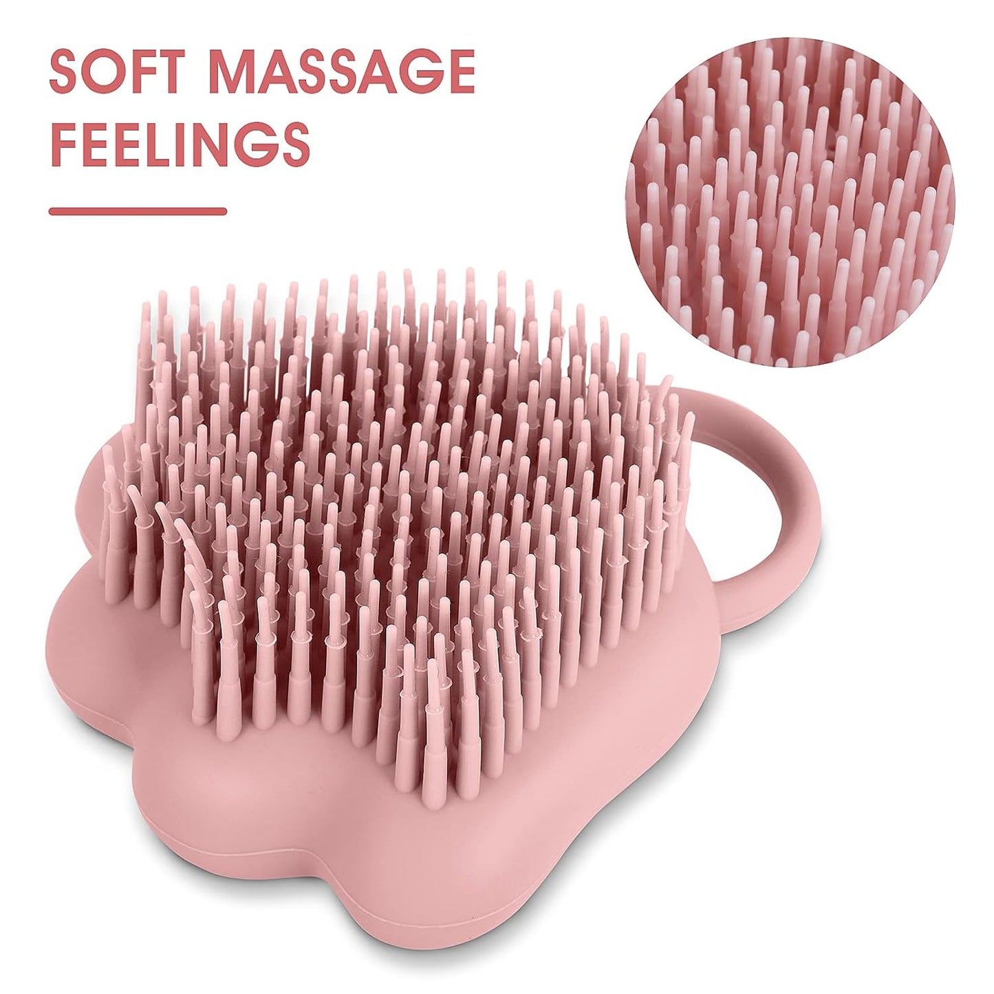 Silicone Rubber Pet Grooming Brush with Shampoo Dispenser - Soft Fur Cleaning Tool (Pink Paw Design)