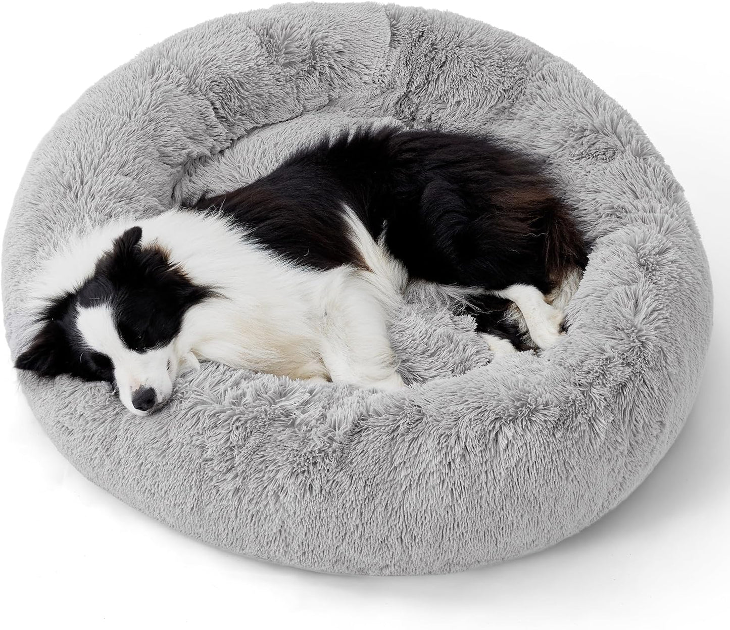 Luxurious Calming Cat Bed for Indoor Cats - 20-Inch Washable Plush Faux Fur Round Bed, Ideal for Pets Up to 15 lbs, Anti-Slip Design in Elegant Black