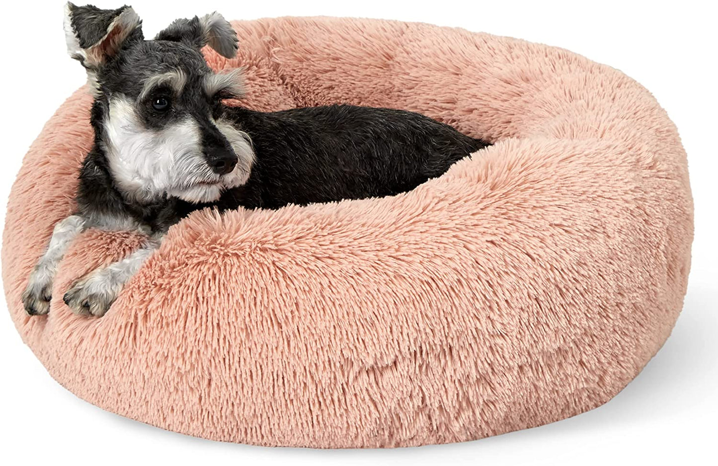 Luxurious Calming Cat Bed for Indoor Cats - 20-Inch Washable Plush Faux Fur Round Bed, Ideal for Pets Up to 15 lbs, Anti-Slip Design in Elegant Black