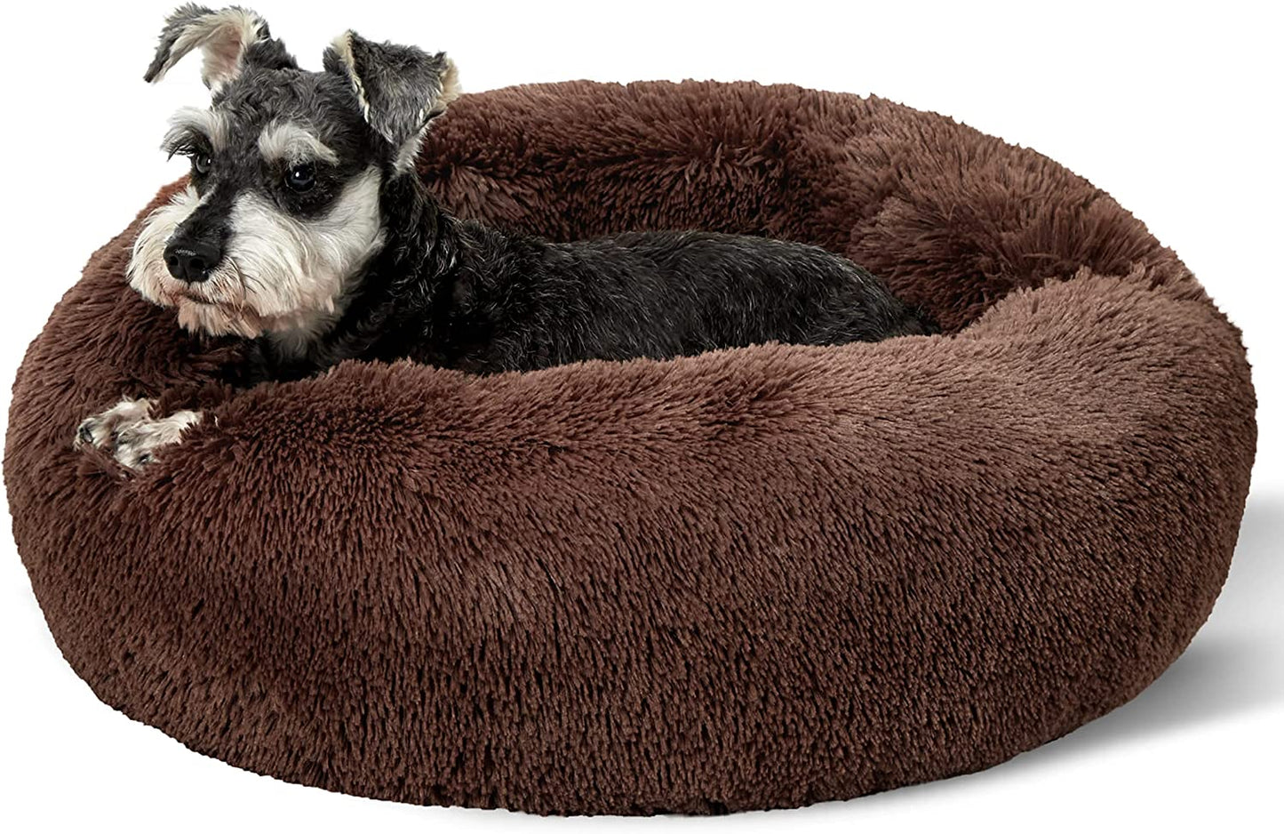 Luxurious Calming Cat Bed for Indoor Cats - 20-Inch Washable Plush Faux Fur Round Bed, Ideal for Pets Up to 15 lbs, Anti-Slip Design in Elegant Black