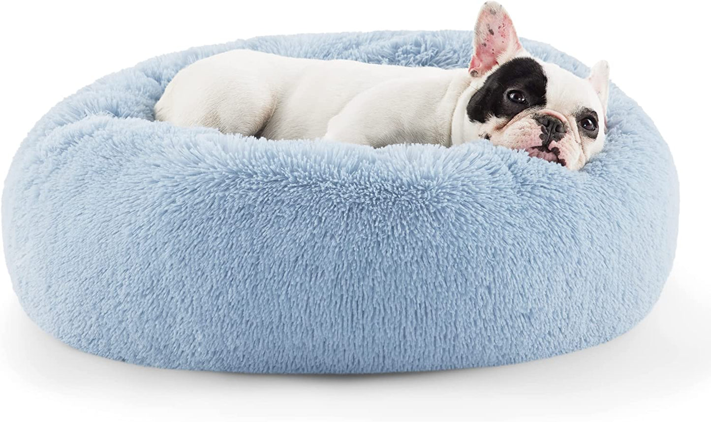 Luxurious Calming Cat Bed for Indoor Cats - 20-Inch Washable Plush Faux Fur Round Bed, Ideal for Pets Up to 15 lbs, Anti-Slip Design in Elegant Black