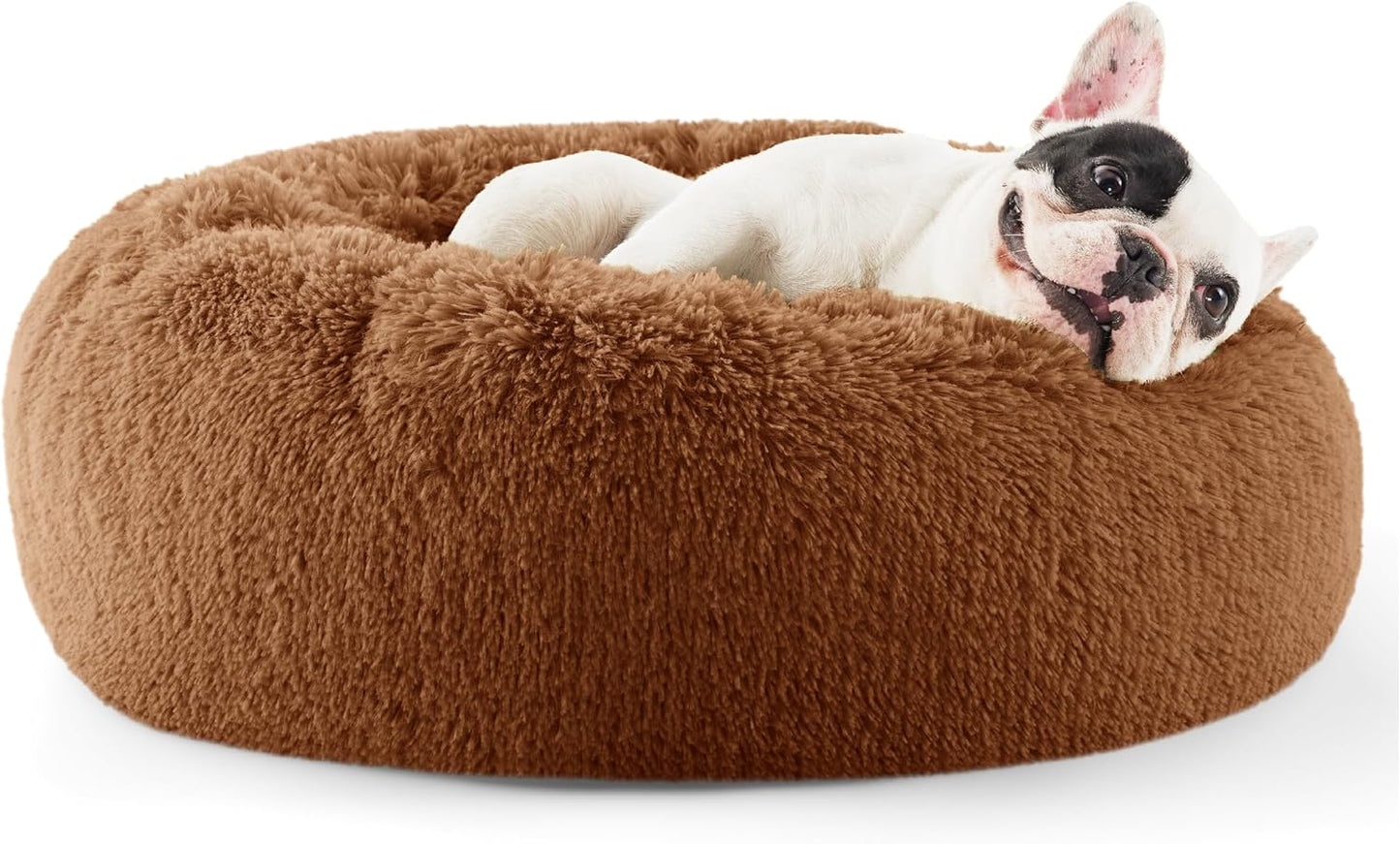 Luxurious Calming Cat Bed for Indoor Cats - 20-Inch Washable Plush Faux Fur Round Bed, Ideal for Pets Up to 15 lbs, Anti-Slip Design in Elegant Black