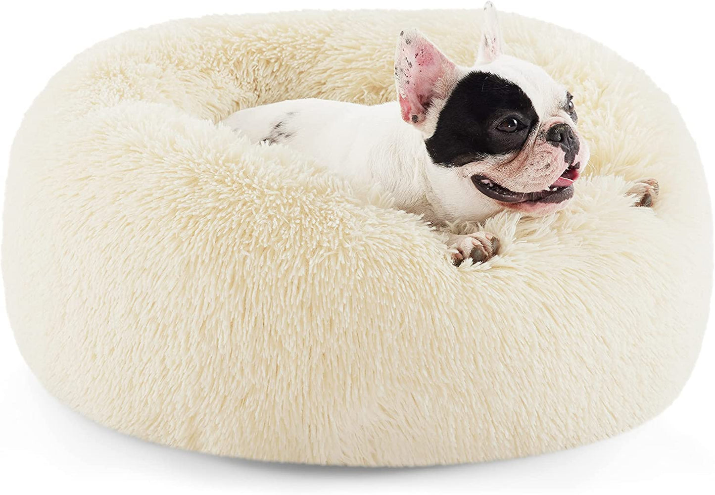 Luxurious Calming Cat Bed for Indoor Cats - 20-Inch Washable Plush Faux Fur Round Bed, Ideal for Pets Up to 15 lbs, Anti-Slip Design in Elegant Black