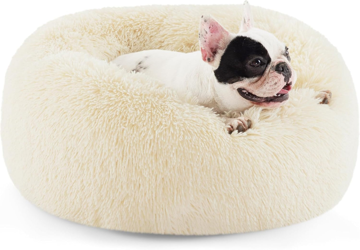 Luxurious Calming Cat Bed for Indoor Cats - 20-Inch Washable Plush Faux Fur Round Bed, Ideal for Pets Up to 15 lbs, Anti-Slip Design in Elegant Black