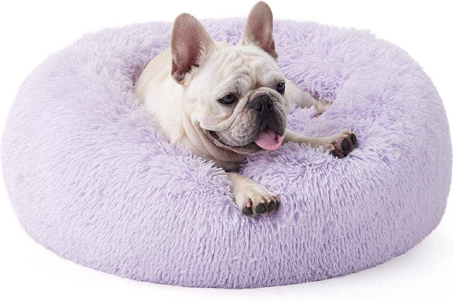 Luxurious Calming Cat Bed for Indoor Cats - 20-Inch Washable Plush Faux Fur Round Bed, Ideal for Pets Up to 15 lbs, Anti-Slip Design in Elegant Black