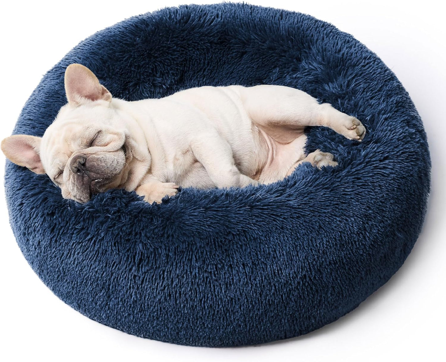 Luxurious Calming Cat Bed for Indoor Cats - 20-Inch Washable Plush Faux Fur Round Bed, Ideal for Pets Up to 15 lbs, Anti-Slip Design in Elegant Black