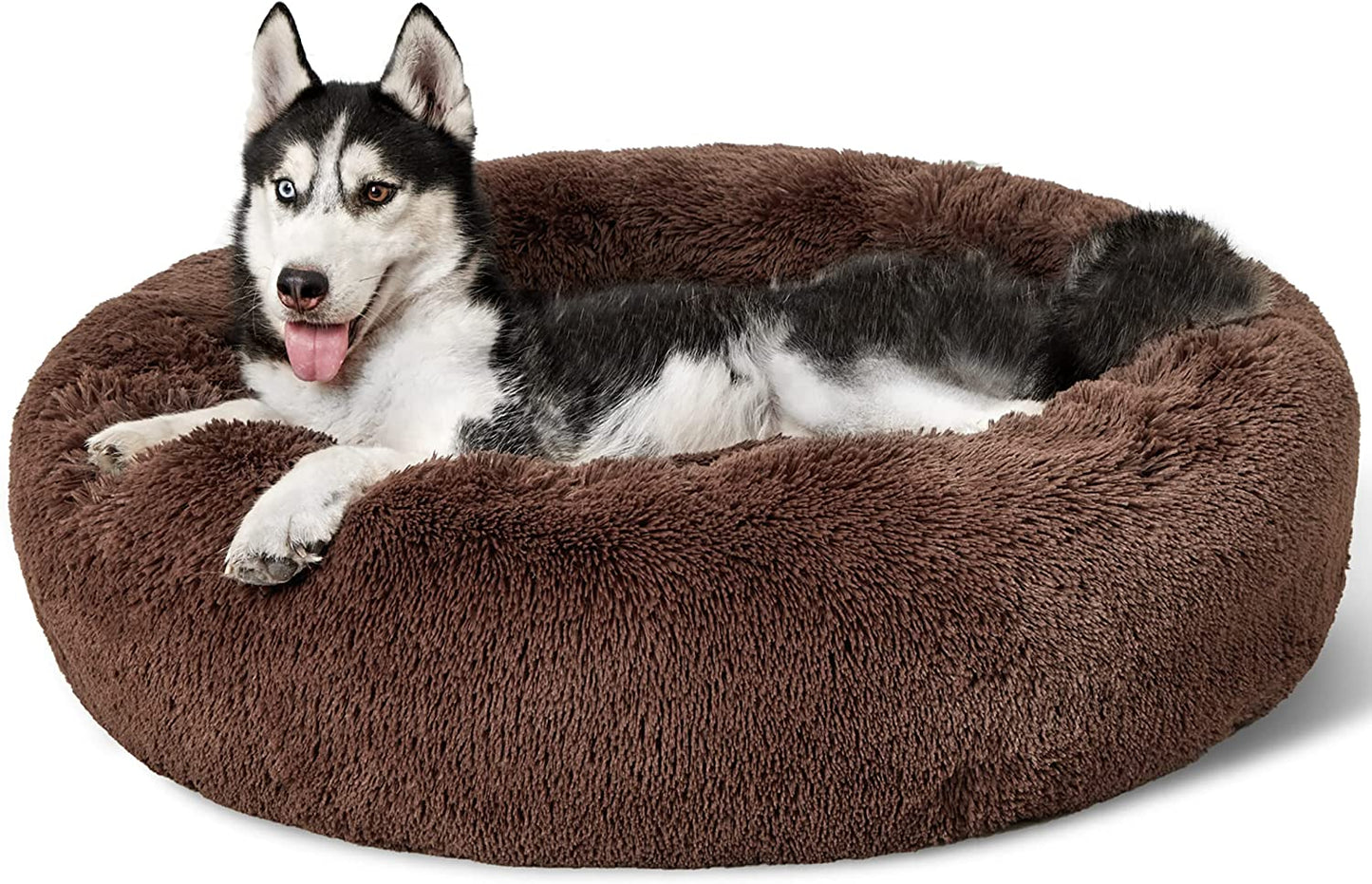 Luxurious Calming Cat Bed for Indoor Cats - 20-Inch Washable Plush Faux Fur Round Bed, Ideal for Pets Up to 15 lbs, Anti-Slip Design in Elegant Black