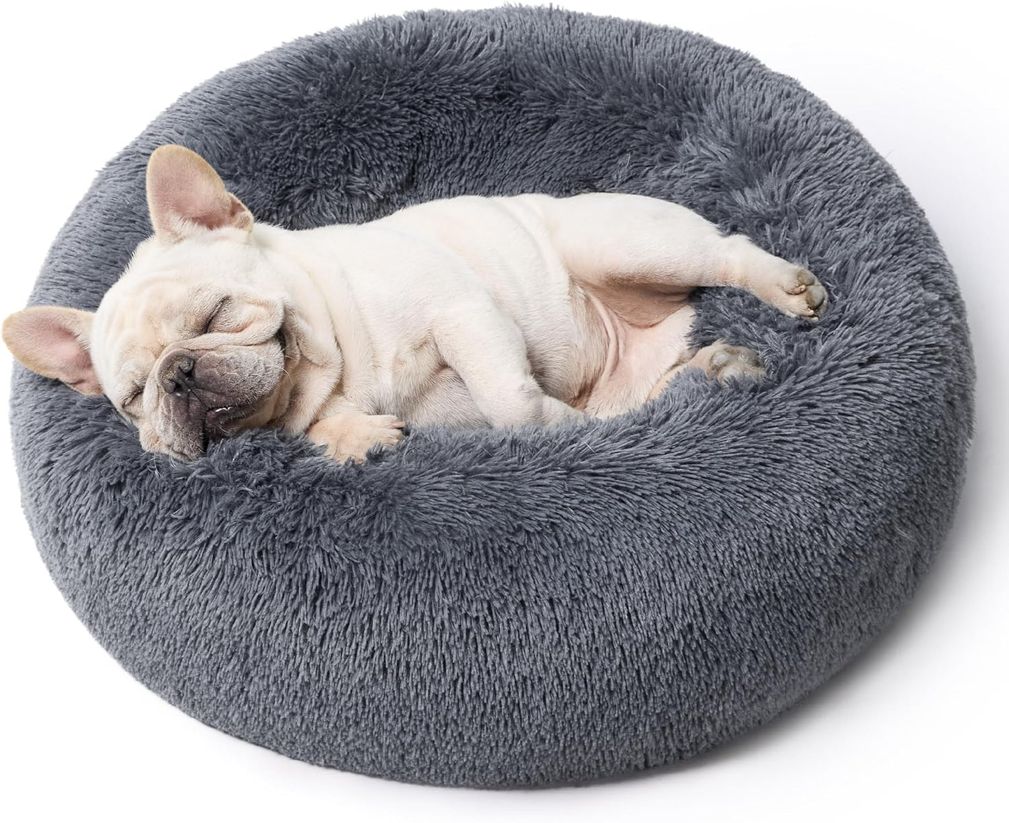 Luxurious Calming Cat Bed for Indoor Cats - 20-Inch Washable Plush Faux Fur Round Bed, Ideal for Pets Up to 15 lbs, Anti-Slip Design in Elegant Black