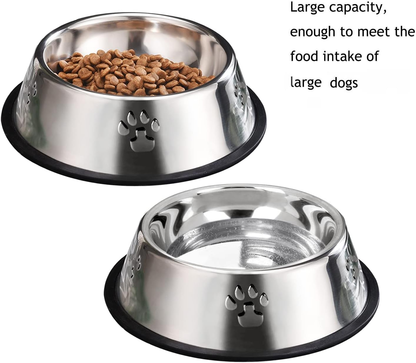 Stainless Steel Dog Bowls with Rubber Base - Medium and Large Pet Feeding and Water Bowls (XL - 51 oz)