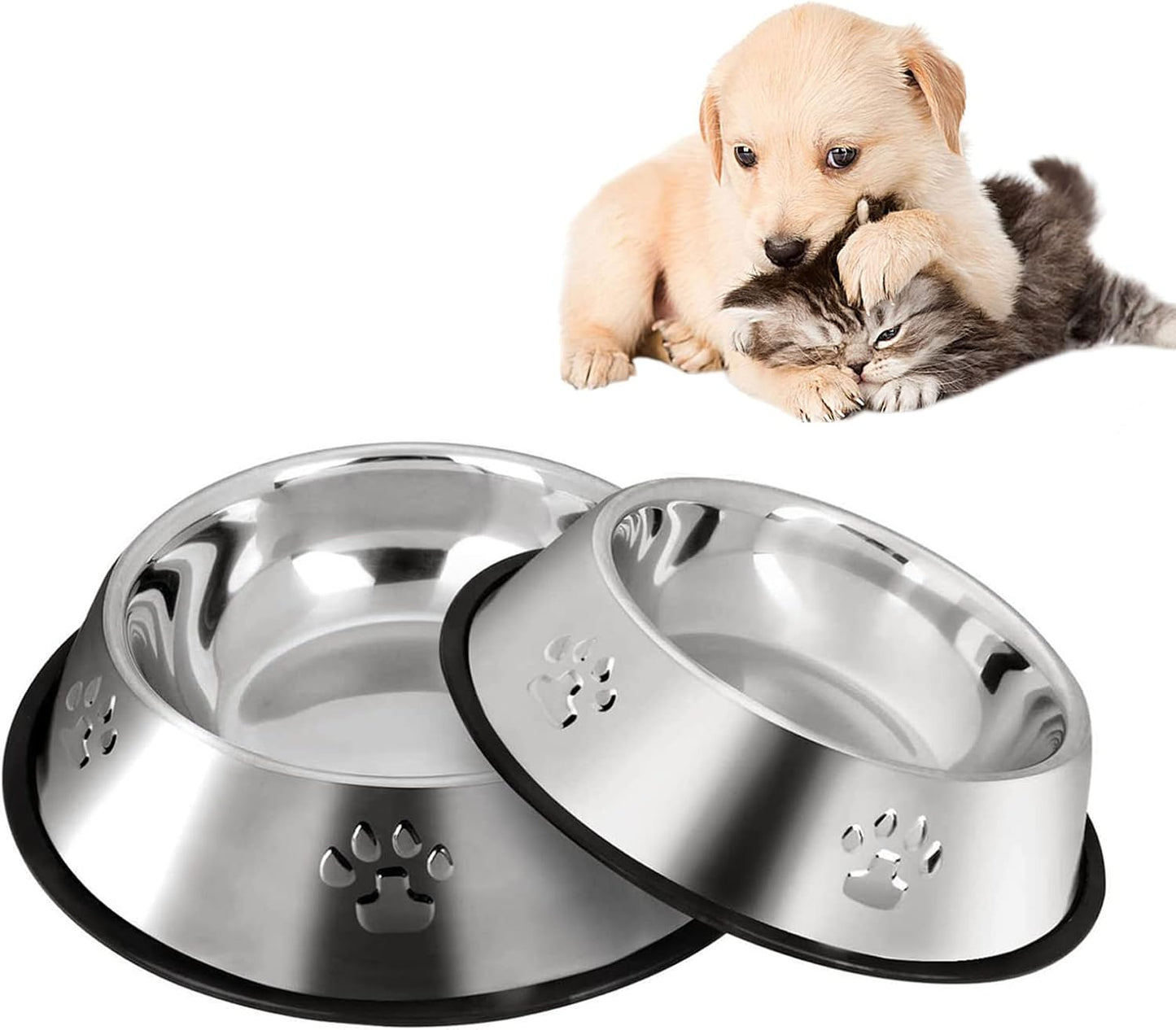 Stainless Steel Dog Bowls with Rubber Base - Medium and Large Pet Feeding and Water Bowls (XL - 51 oz)