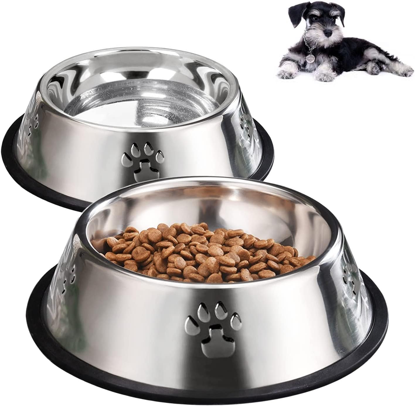 Stainless Steel Dog Bowls with Rubber Base - Medium and Large Pet Feeding and Water Bowls (XL - 51 oz)