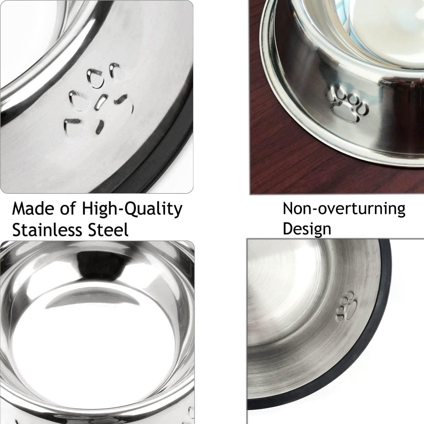 Stainless Steel Dog Bowls with Rubber Base - Medium and Large Pet Feeding and Water Bowls (XL - 51 oz)