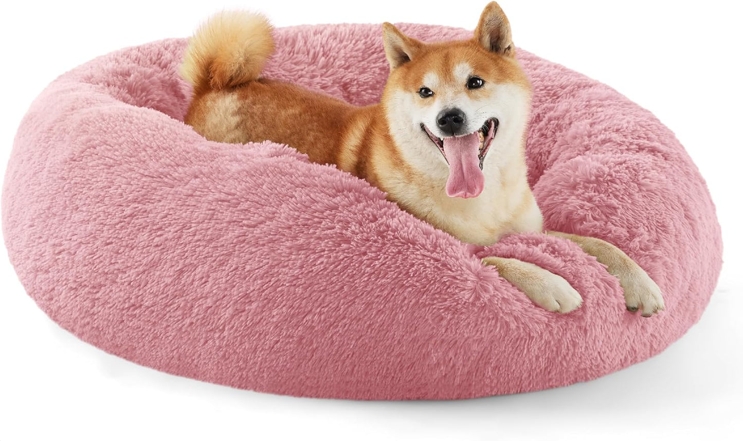 Luxurious Calming Cat Bed for Indoor Cats - 20-Inch Washable Plush Faux Fur Round Bed, Ideal for Pets Up to 15 lbs, Anti-Slip Design in Elegant Black