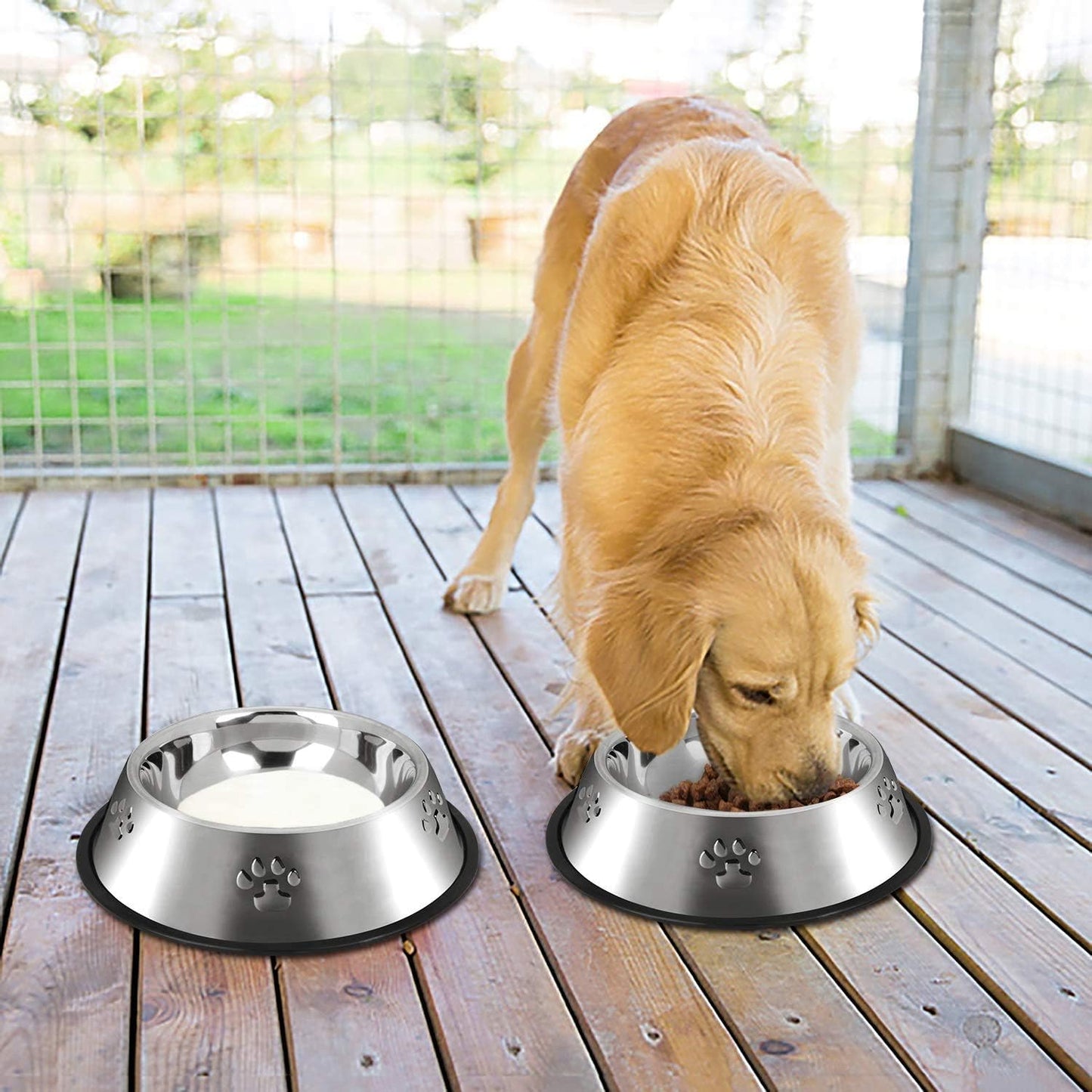 Stainless Steel Dog Bowls with Rubber Base - Medium and Large Pet Feeding and Water Bowls (XL - 51 oz)