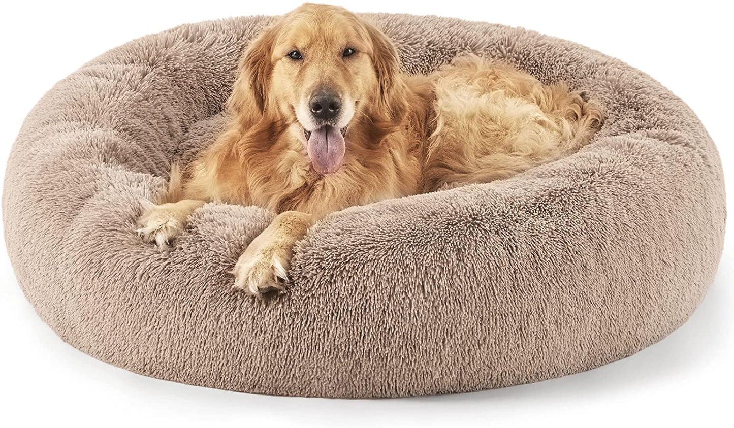 Luxurious Calming Cat Bed for Indoor Cats - 20-Inch Washable Plush Faux Fur Round Bed, Ideal for Pets Up to 15 lbs, Anti-Slip Design in Elegant Black