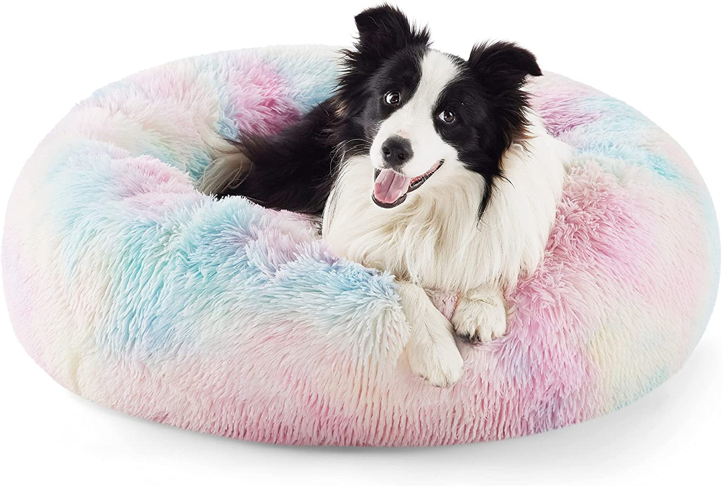 Luxurious Calming Cat Bed for Indoor Cats - 20-Inch Washable Plush Faux Fur Round Bed, Ideal for Pets Up to 15 lbs, Anti-Slip Design in Elegant Black