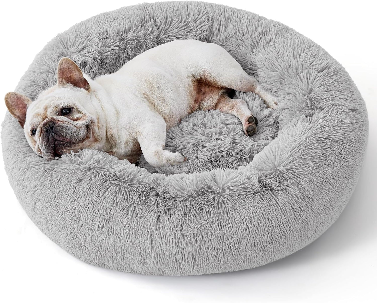 Luxurious Calming Cat Bed for Indoor Cats - 20-Inch Washable Plush Faux Fur Round Bed, Ideal for Pets Up to 15 lbs, Anti-Slip Design in Elegant Black