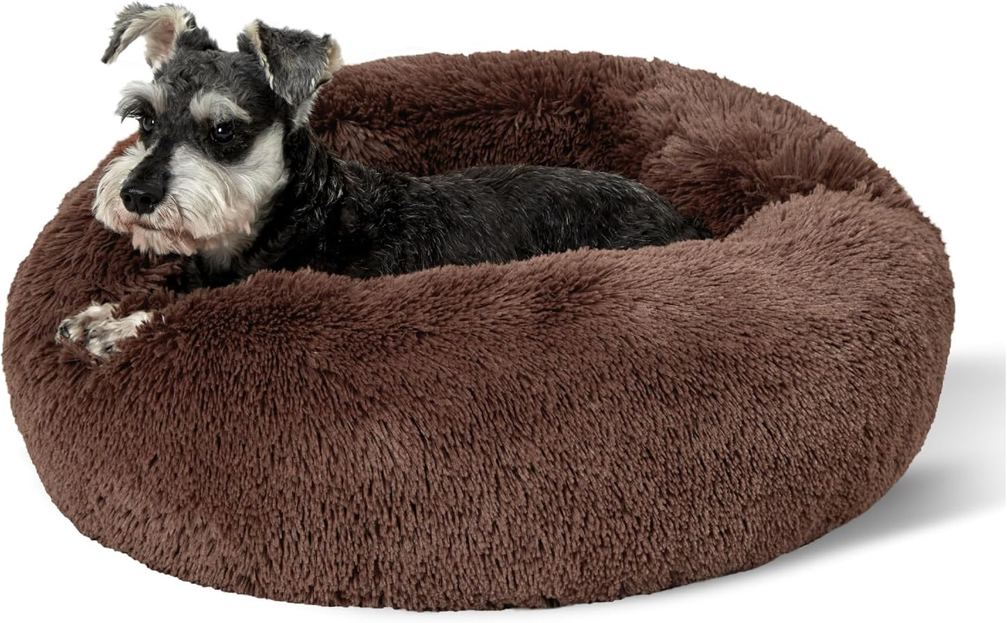 Luxurious Calming Cat Bed for Indoor Cats - 20-Inch Washable Plush Faux Fur Round Bed, Ideal for Pets Up to 15 lbs, Anti-Slip Design in Elegant Black