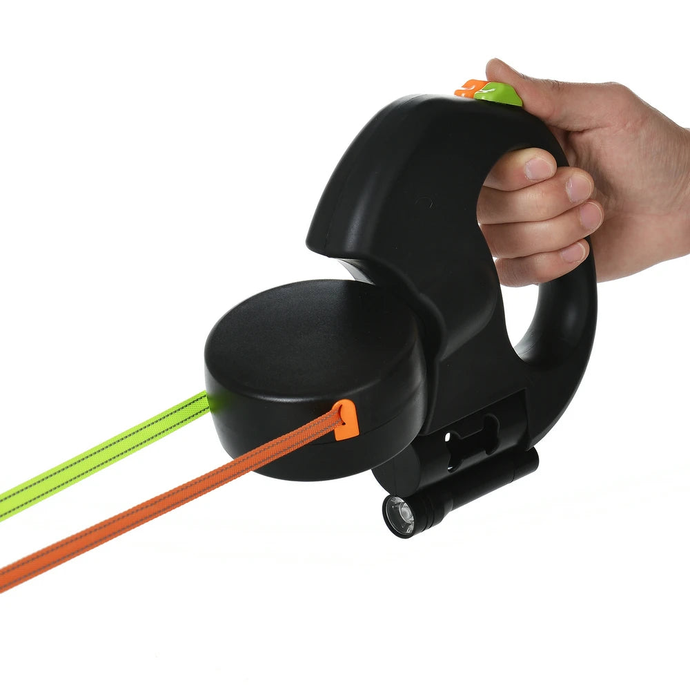 Premium 3M Retractable Dual Dog Leash for Small Breeds - Reflective, Tangle-Free Design with 360° Swivel and Built-in Lights