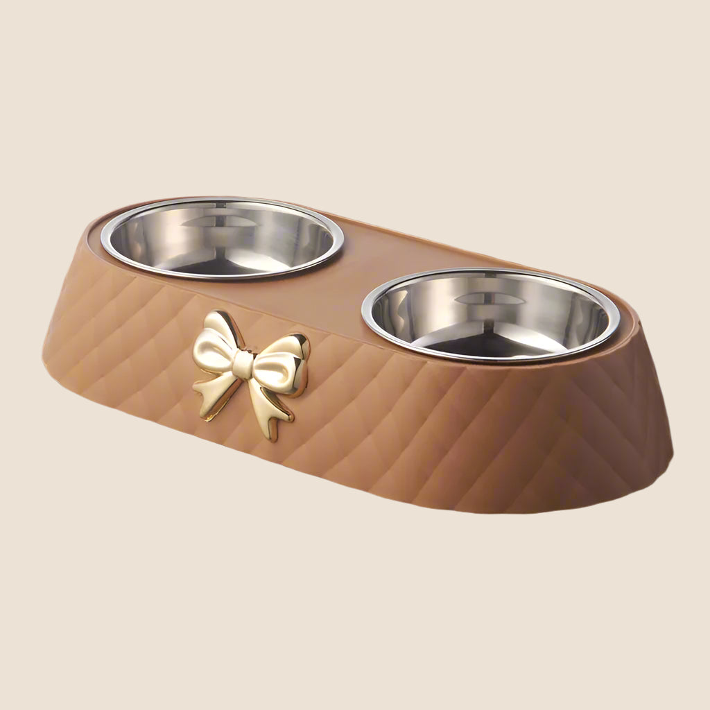Elegant Stainless Steel Double Pet Bowl with Stylish Bow-Tie Bowknot Design for Cats and Dogs