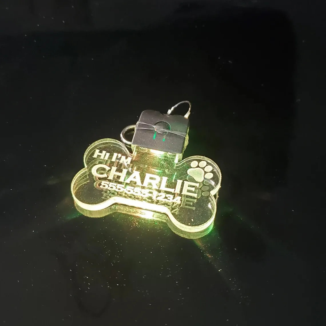 Personalized Illuminated Acrylic Pet ID Tag - Custom Laser-Engraved Safety Pendant for Dogs and Cats