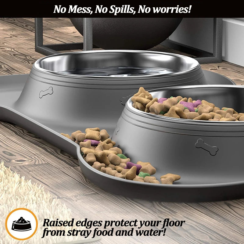 Revolutionary Stainless Steel Dual Pet Feeder with Innovative Anti-Spill Silicone Design for Happy Dogs and Cats