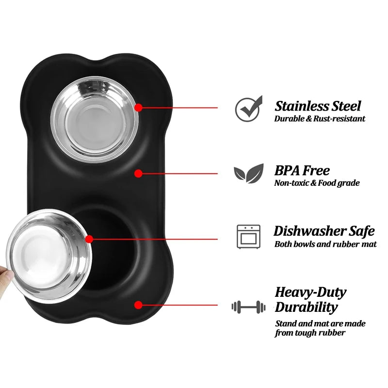 Revolutionary Stainless Steel Dual Pet Feeder with Innovative Anti-Spill Silicone Design for Happy Dogs and Cats
