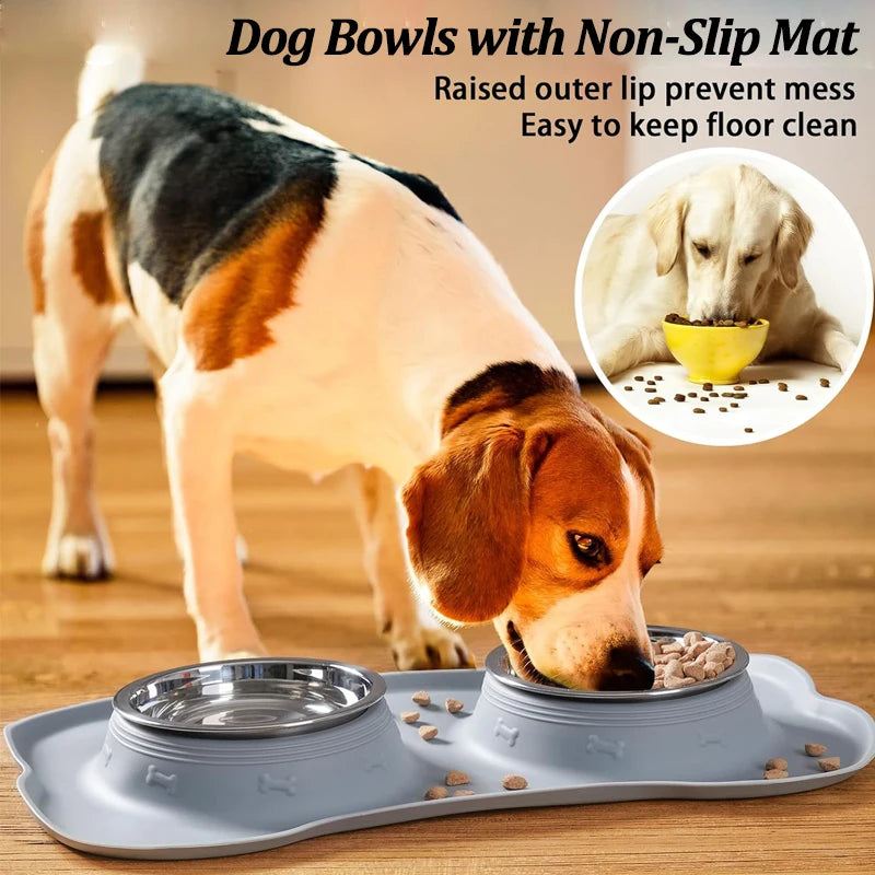 Revolutionary Stainless Steel Dual Pet Feeder with Innovative Anti-Spill Silicone Design for Happy Dogs and Cats