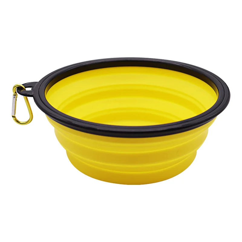 Portable and Versatile Folding Dog Food and Water Bowl for Outdoor Adventures with Carabiner Attachment
