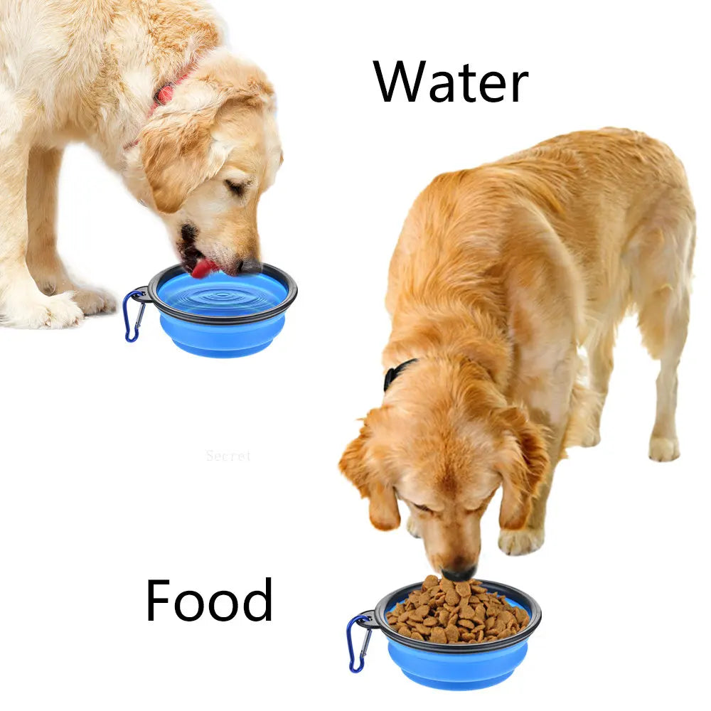 Portable and Versatile Folding Dog Food and Water Bowl for Outdoor Adventures with Carabiner Attachment