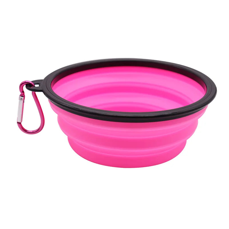 Portable and Versatile Folding Dog Food and Water Bowl for Outdoor Adventures with Carabiner Attachment