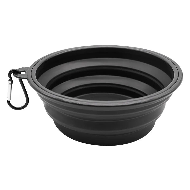 Portable and Versatile Folding Dog Food and Water Bowl for Outdoor Adventures with Carabiner Attachment