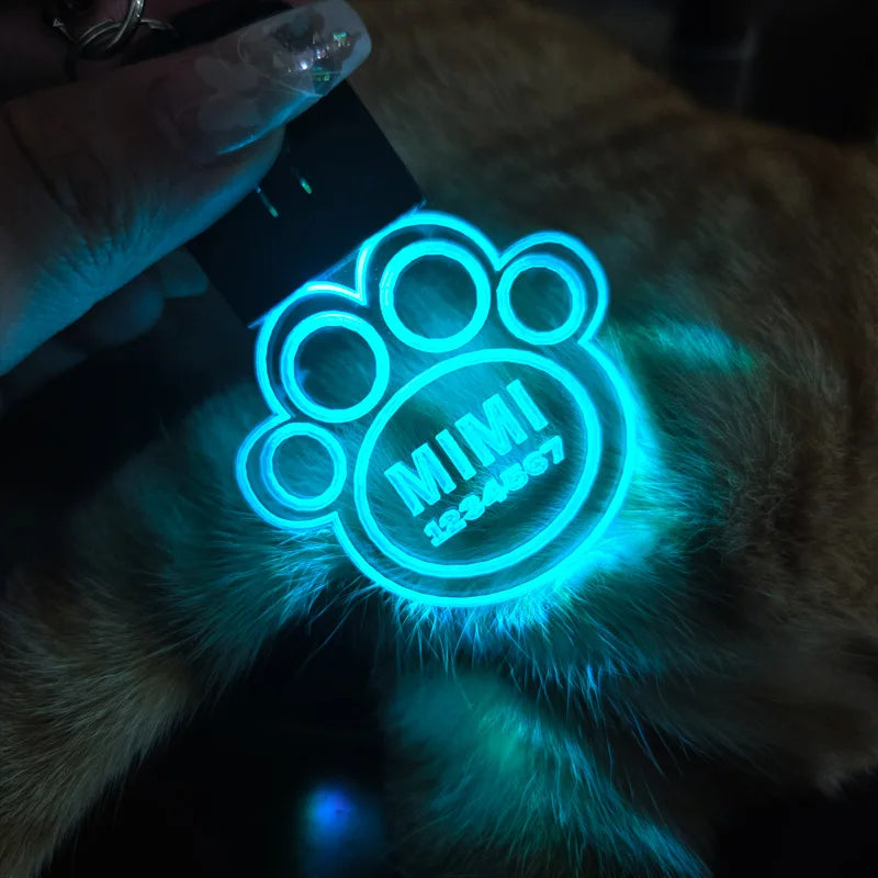 Personalized Illuminated Acrylic Pet ID Tag - Custom Laser-Engraved Safety Pendant for Dogs and Cats