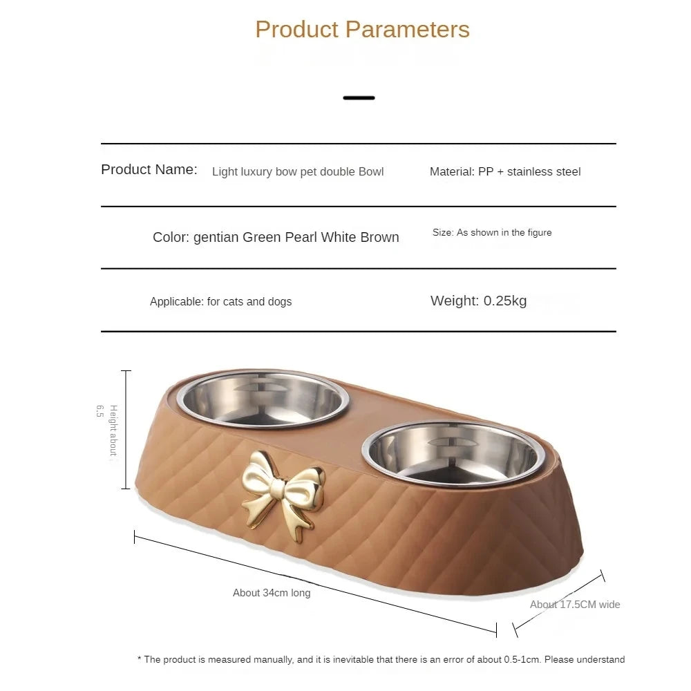 Elegant Stainless Steel Double Pet Bowl with Stylish Bow-Tie Bowknot Design for Cats and Dogs