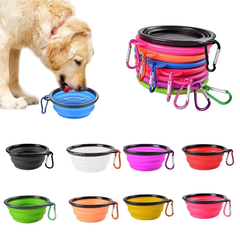 Portable and Versatile Folding Dog Food and Water Bowl for Outdoor Adventures with Carabiner Attachment