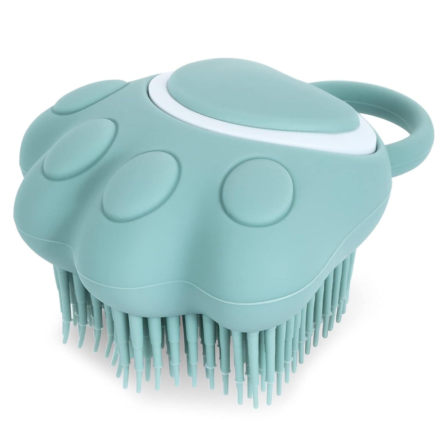Silicone Rubber Pet Grooming Brush with Shampoo Dispenser - Soft Fur Cleaning Tool (Pink Paw Design)