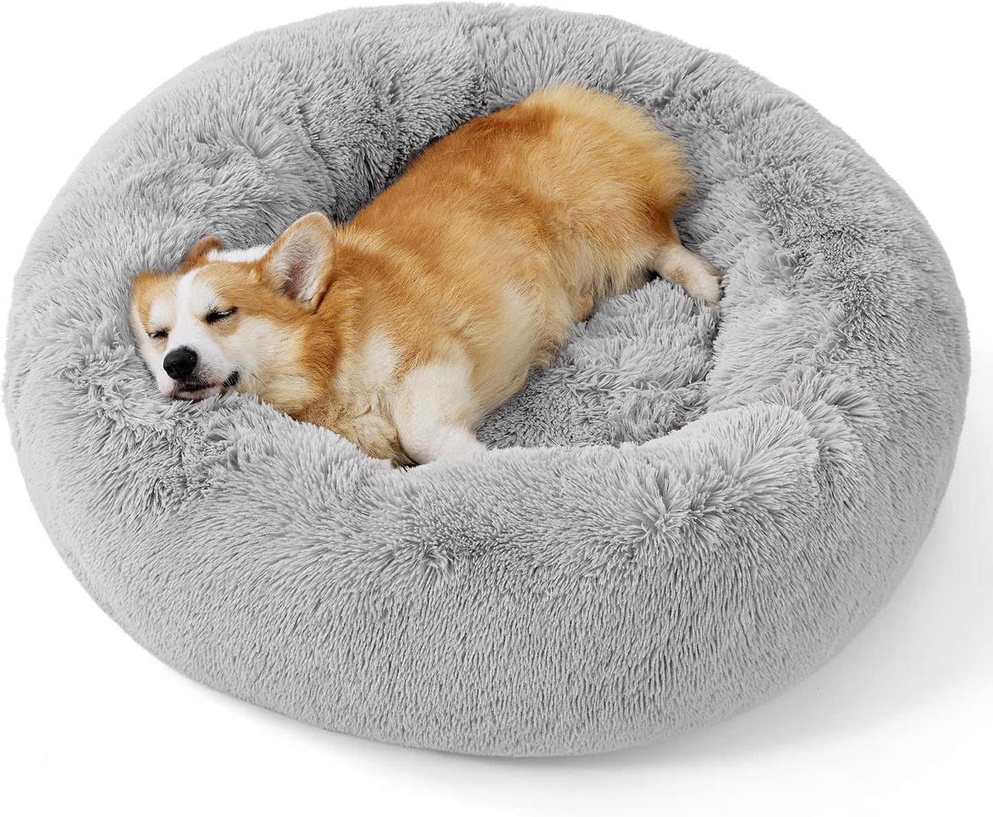 Luxurious Calming Cat Bed for Indoor Cats - 20-Inch Washable Plush Faux Fur Round Bed, Ideal for Pets Up to 15 lbs, Anti-Slip Design in Elegant Black