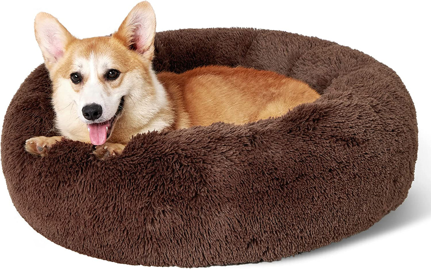 Luxurious Calming Cat Bed for Indoor Cats - 20-Inch Washable Plush Faux Fur Round Bed, Ideal for Pets Up to 15 lbs, Anti-Slip Design in Elegant Black