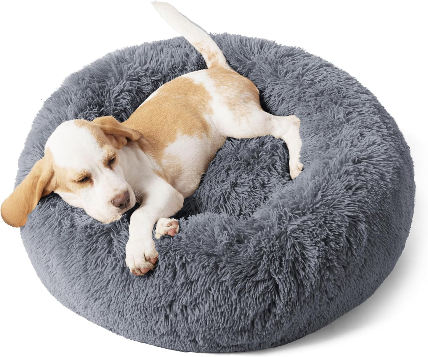 Luxurious Calming Cat Bed for Indoor Cats - 20-Inch Washable Plush Faux Fur Round Bed, Ideal for Pets Up to 15 lbs, Anti-Slip Design in Elegant Black