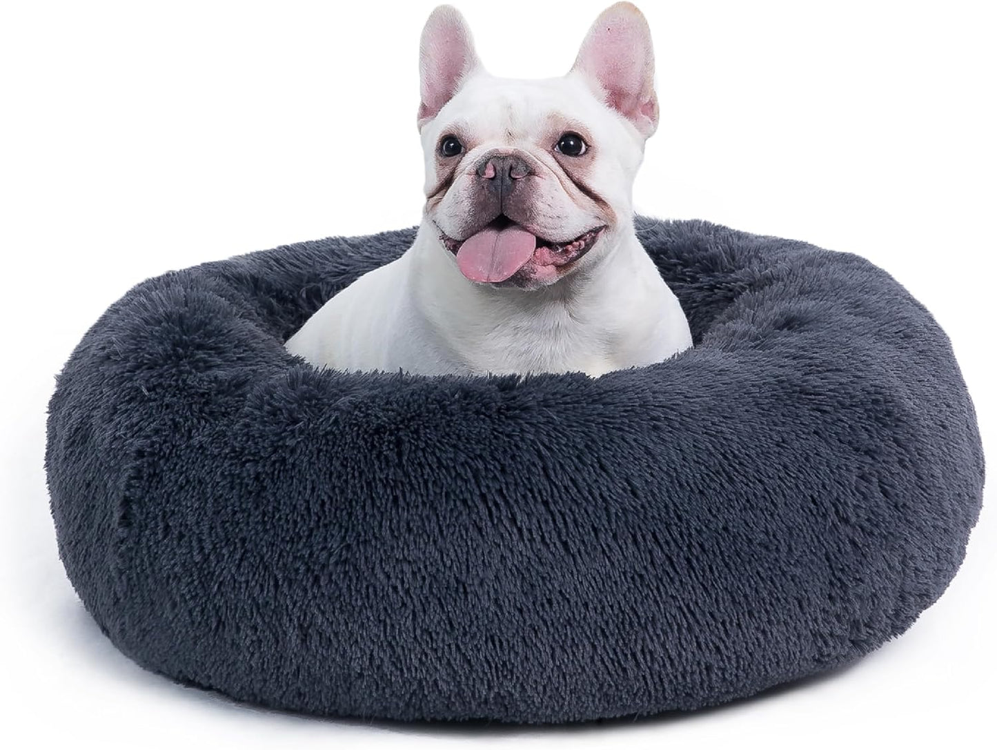 Luxurious Calming Cat Bed for Indoor Cats - 20-Inch Washable Plush Faux Fur Round Bed, Ideal for Pets Up to 15 lbs, Anti-Slip Design in Elegant Black