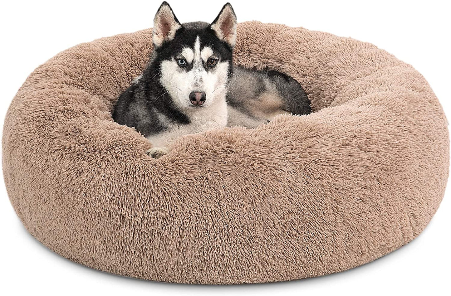 Luxurious Calming Cat Bed for Indoor Cats - 20-Inch Washable Plush Faux Fur Round Bed, Ideal for Pets Up to 15 lbs, Anti-Slip Design in Elegant Black